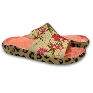 Crocs LiteRite Floral Cheetah Slide Sandals